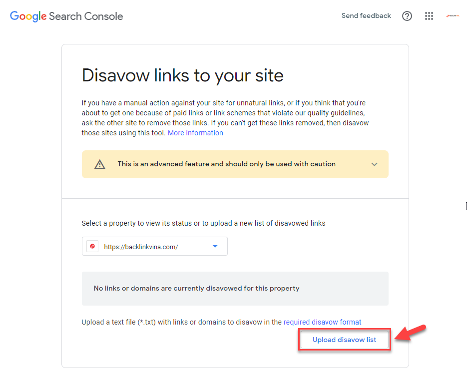 Disavow backlink xấu bằng Google Search Console